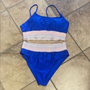 Royal Blue Two-Piece Bikini with Multicolor Zigzag Trim
